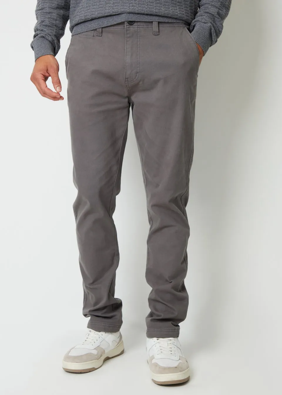 Threadbare Dark Grey Salerno Slim Fit Canvas Trousers With Stretch