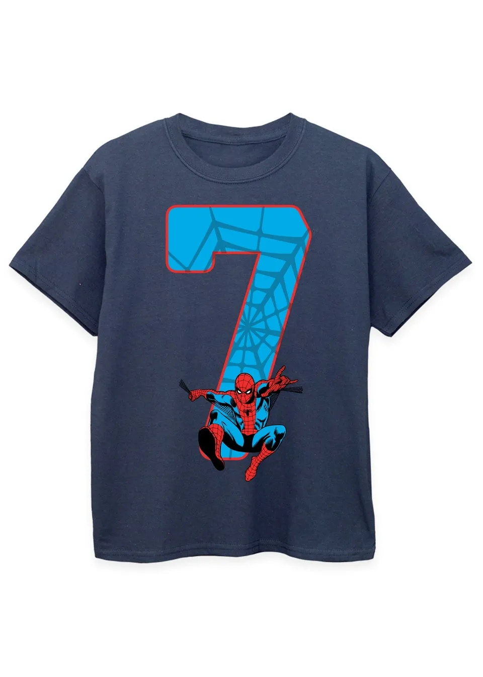 Marvel Spider-Man 7th Birthday Kids Navy Graphic T-Shirt (7-11 Years)
