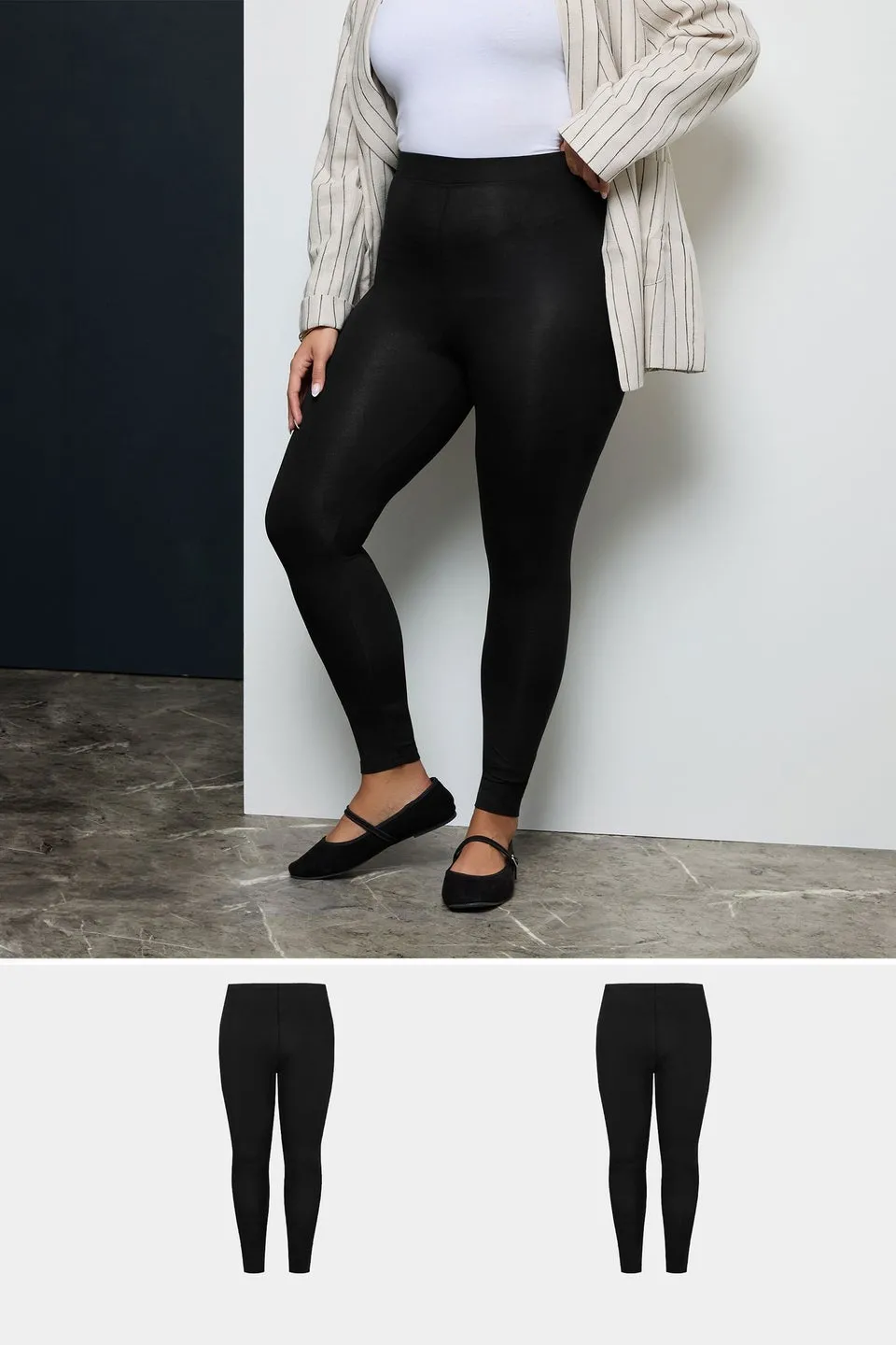 Yours For Good 2 Pack Curve Black Cotton Stretch Leggings
