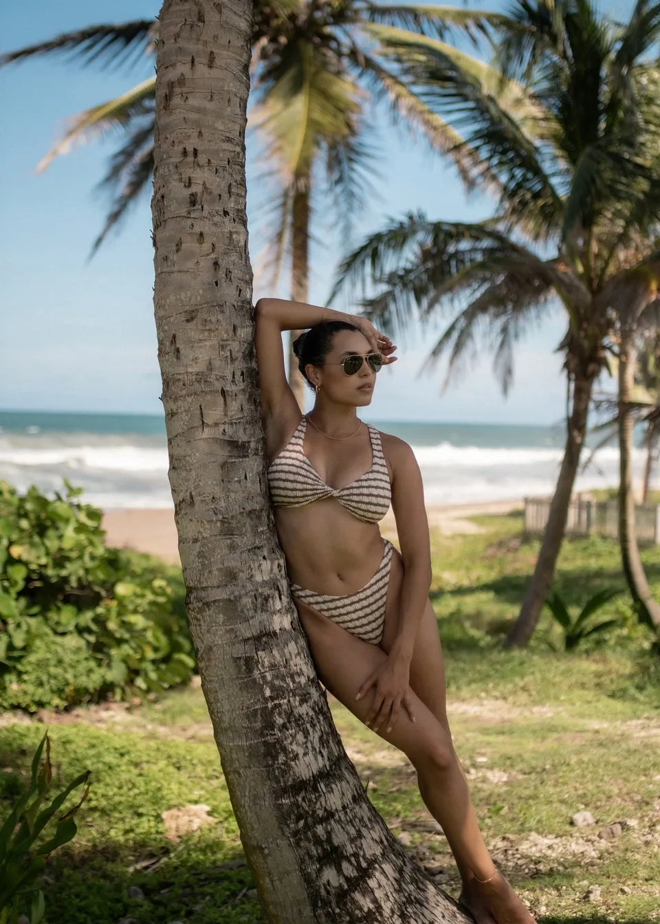 Gini London Tan Textured Stripe Bikini Bottom