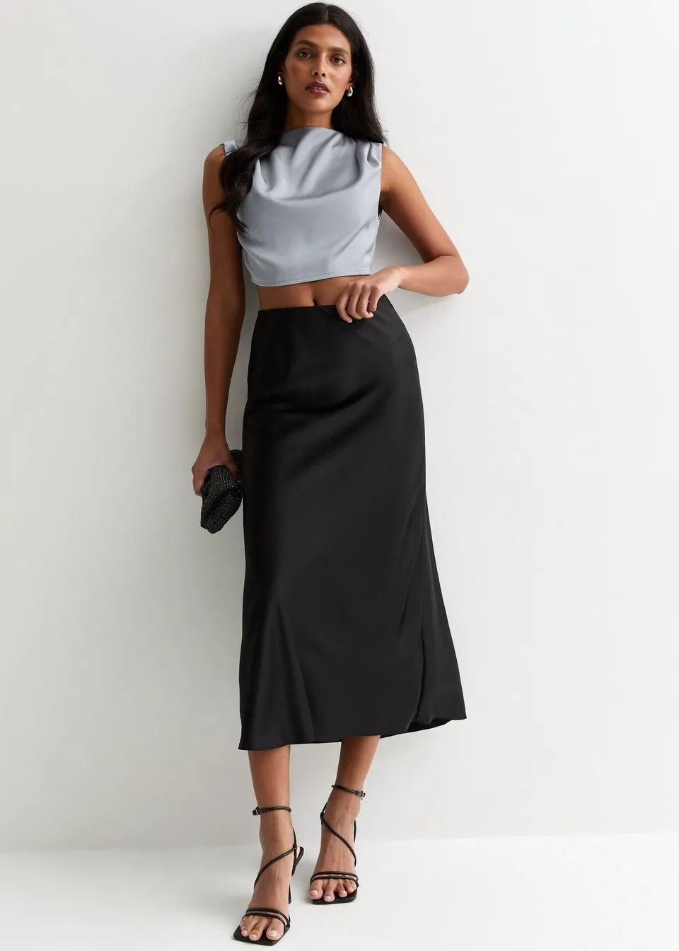 Gini London Silver High Neck Sleeveless Satin Top