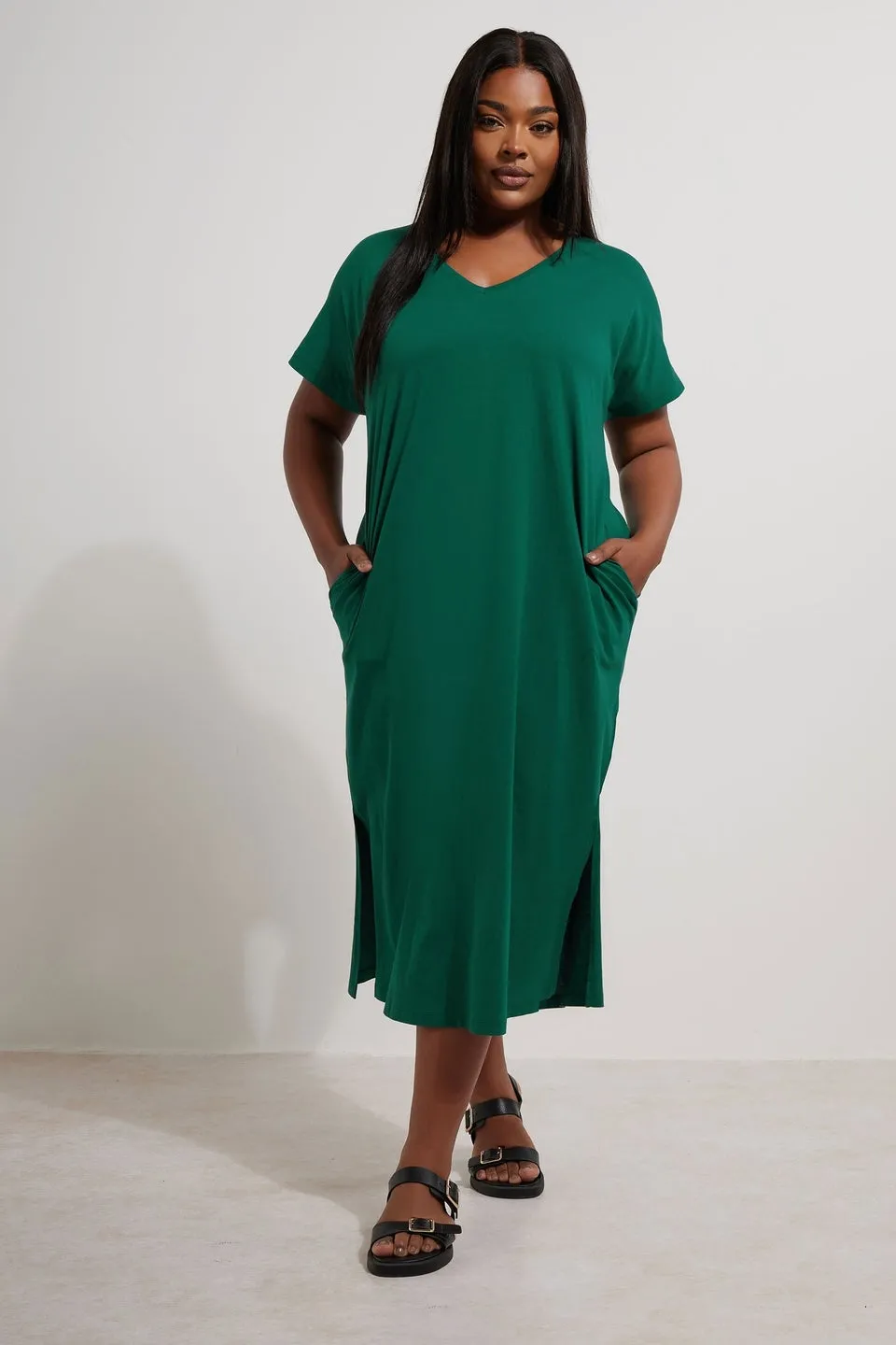 Yours Curve Teal Green Grown On Sleeve Midi Dress