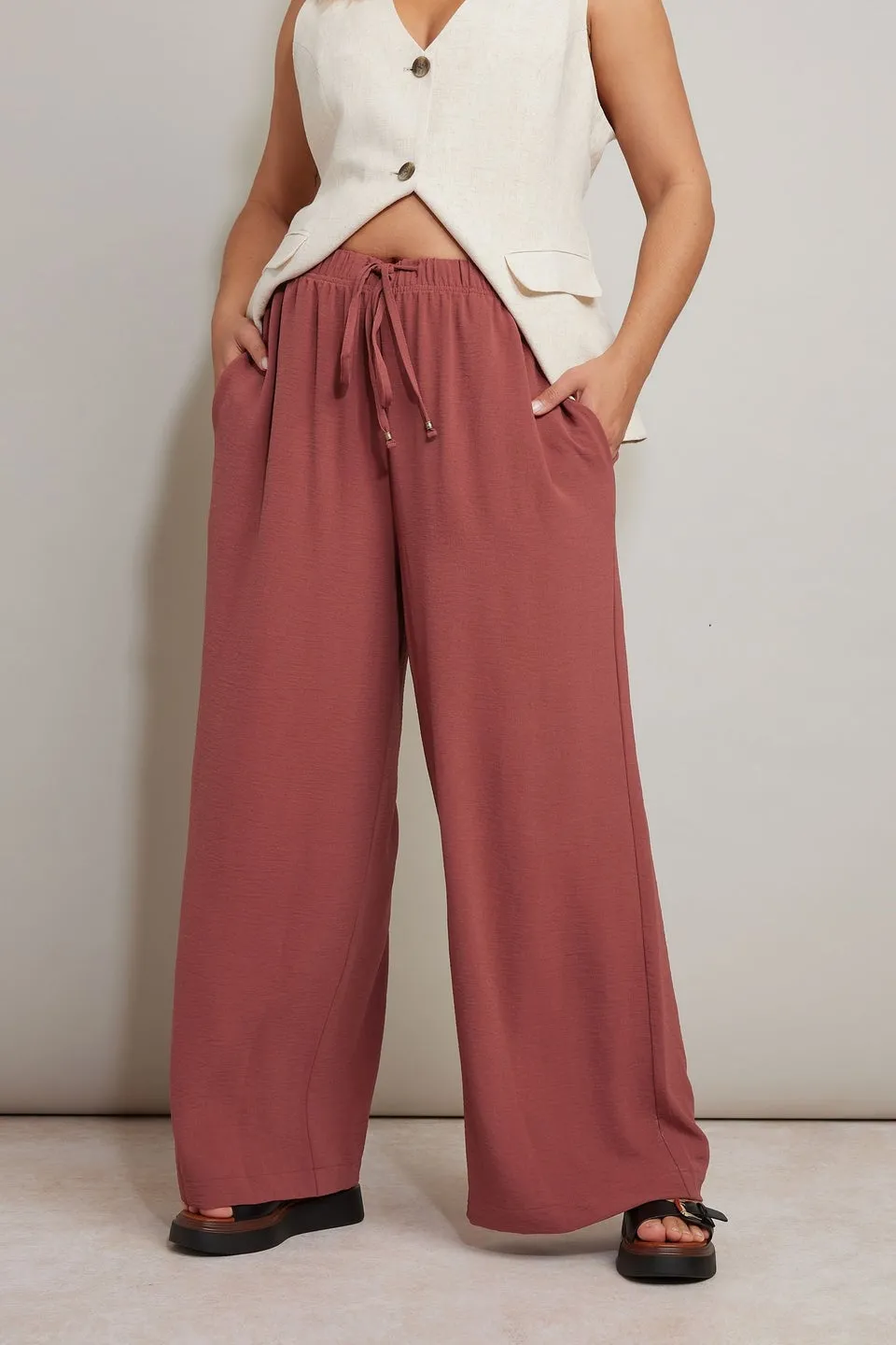 Yours Curve Rust Orange Twill Wide Leg Trousers
