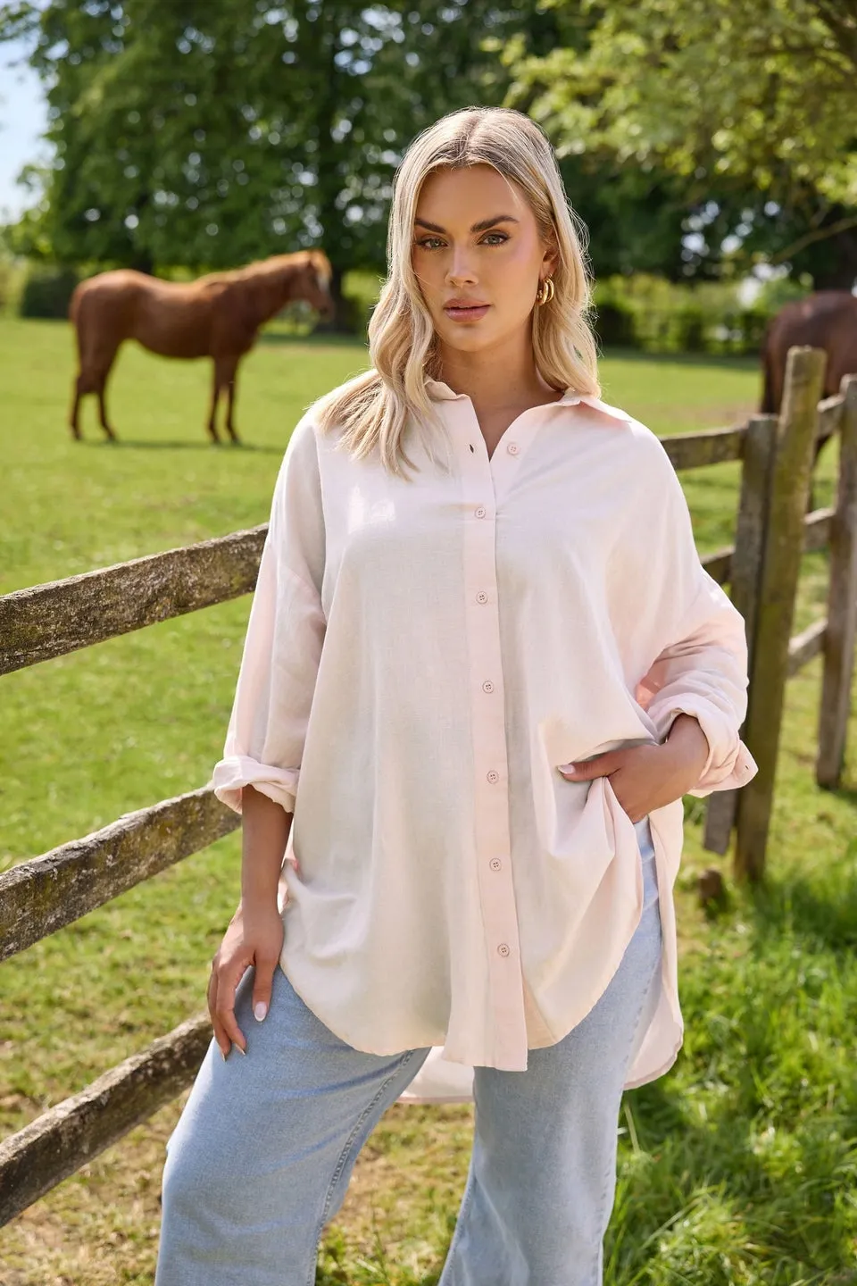YOURS Curve Light Pink Linen Shirt