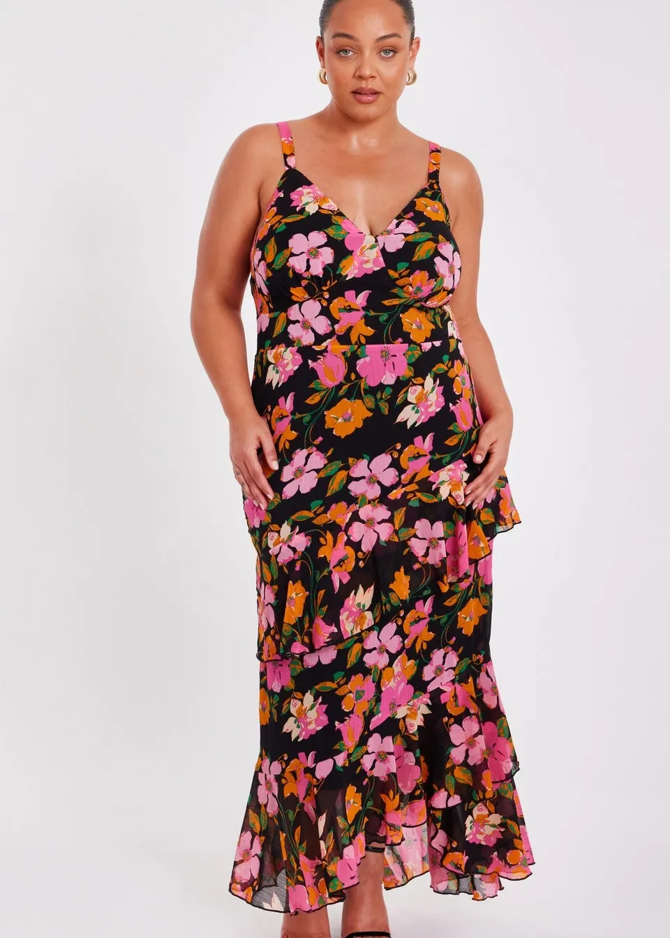 Quiz Black Curve Floral Midaxi Dress