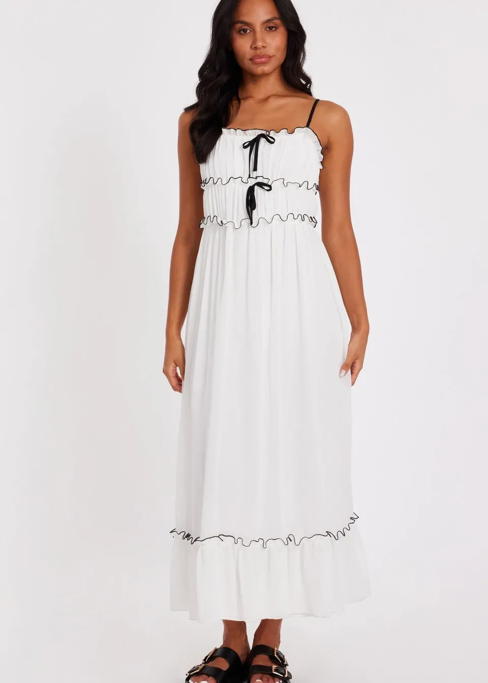 Quiz White Chiffon Strappy Midaxi Dress
