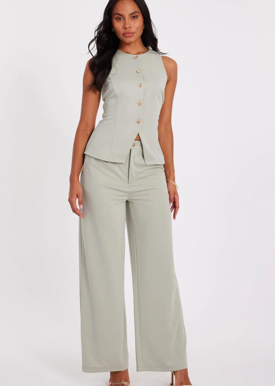 Quiz Green Wide Leg Trousers