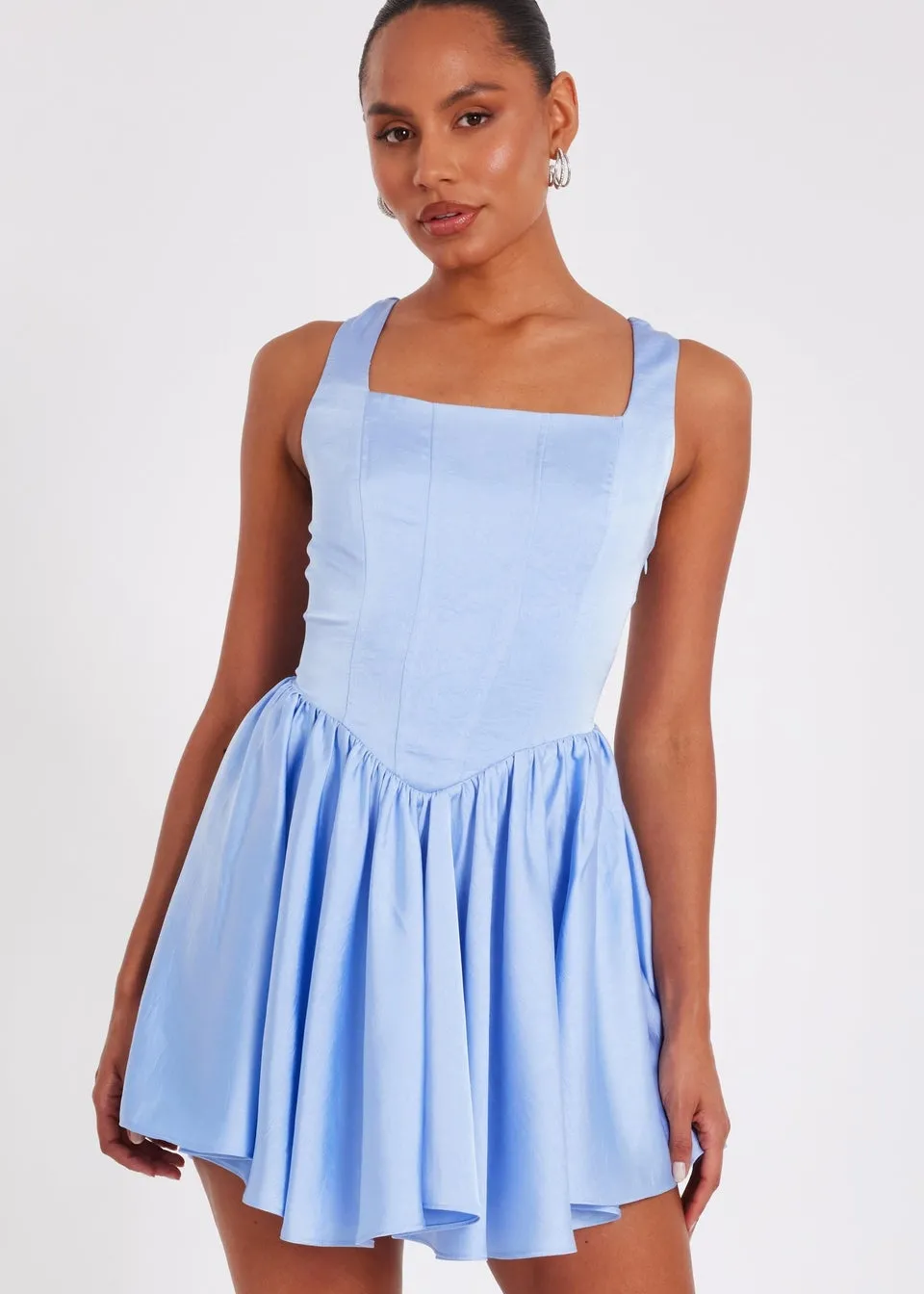 Quiz Blue Satin Corset Mini Dress