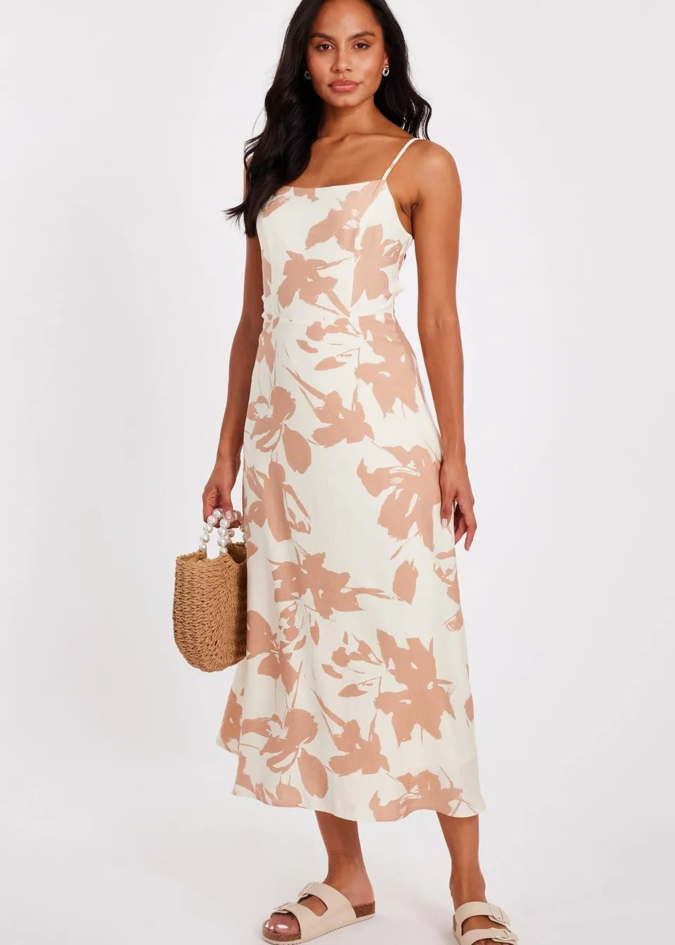 Quiz Cream Floral Print Midi Dress