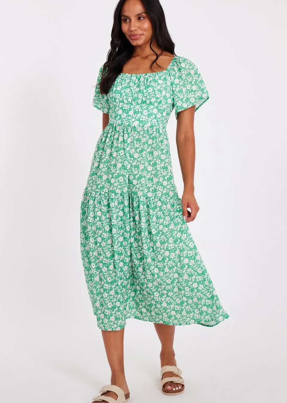 Quiz Green Floral Print Midi Dress