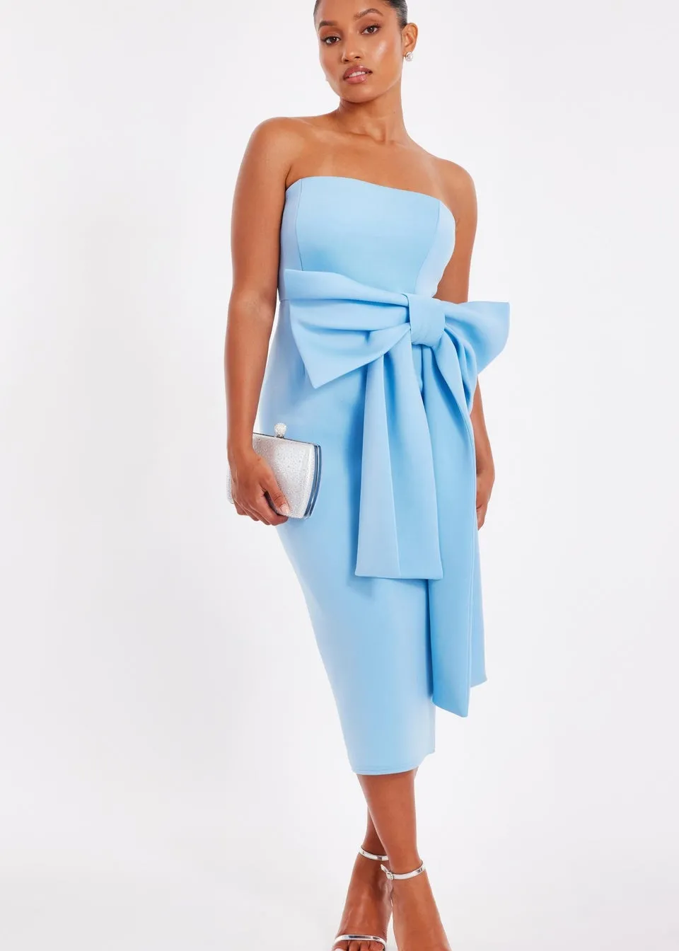 Quiz Blue Petite Strapless Bow Midi Dress