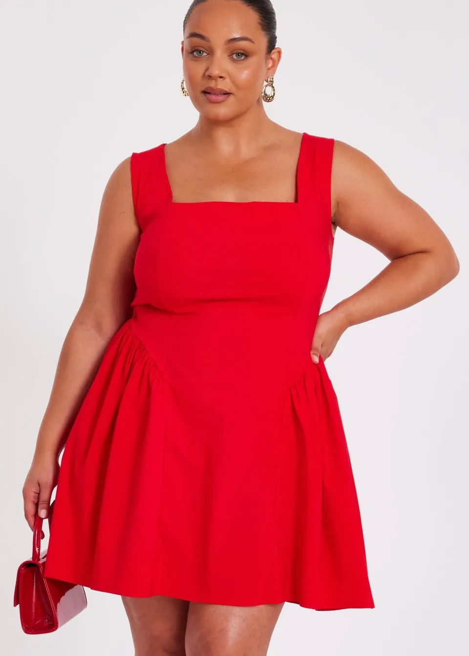 Quiz Red Curve Drop Waist Mini Dress