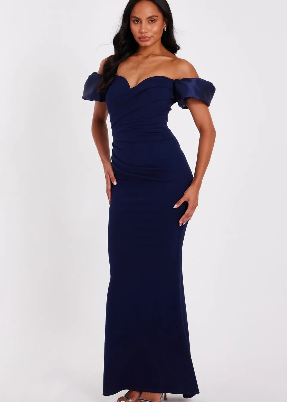 Quiz Navy Puff Sleeve Maxi Dress