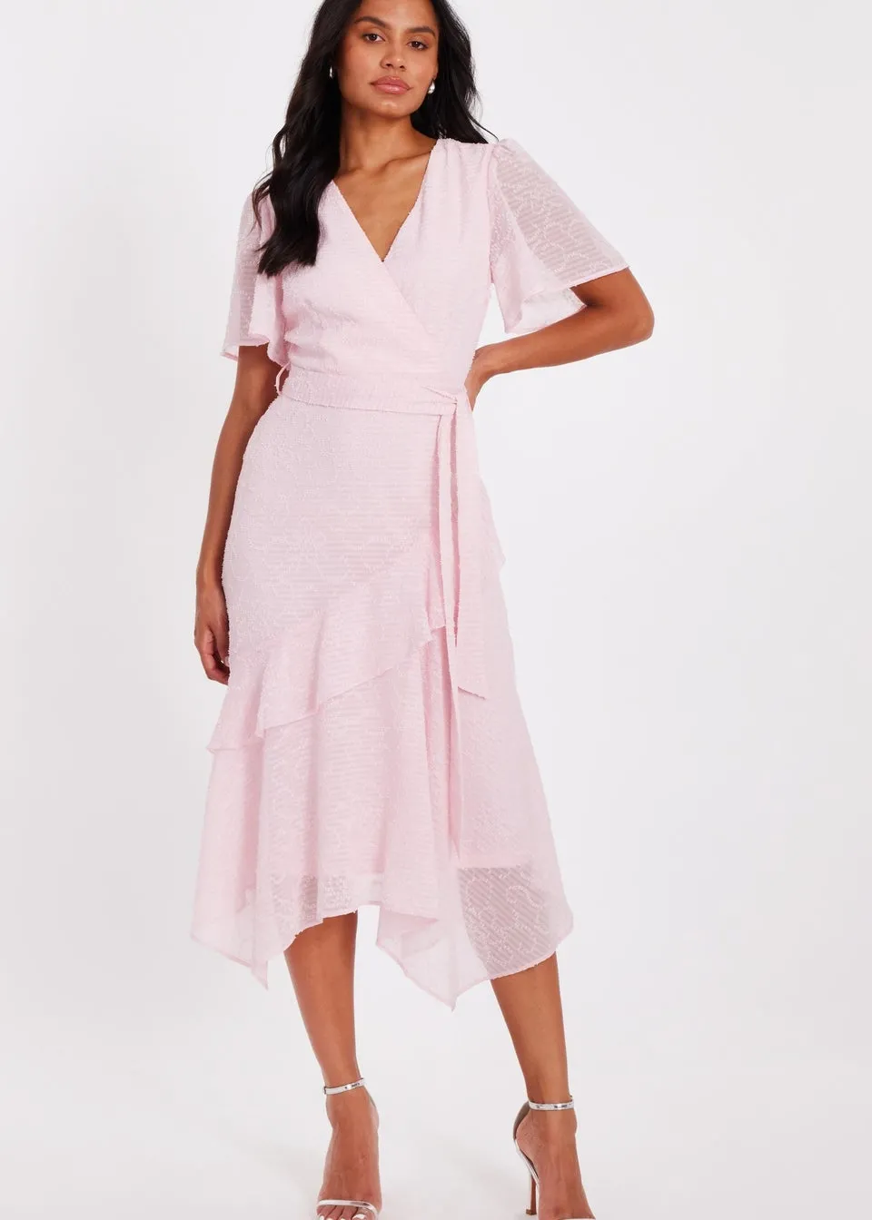 Quiz Pink Textured Chiffon Midi Dress