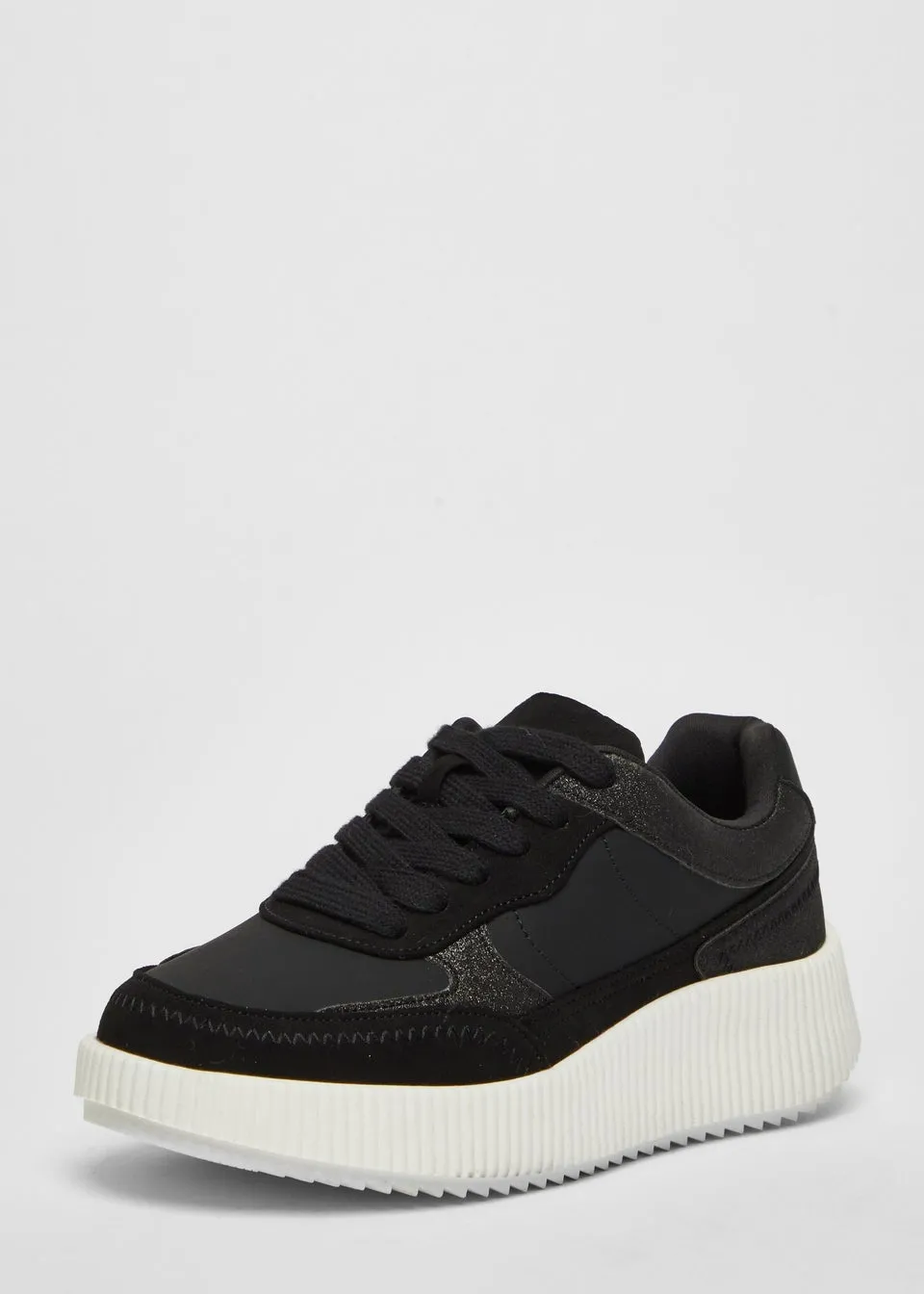 Quiz Black Glitter Chunky Trainers