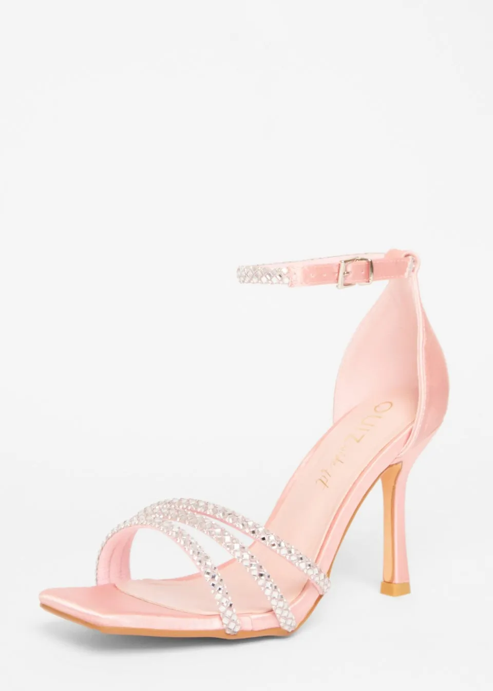 Quiz Pink Wide Fit Diamante Strap Heels