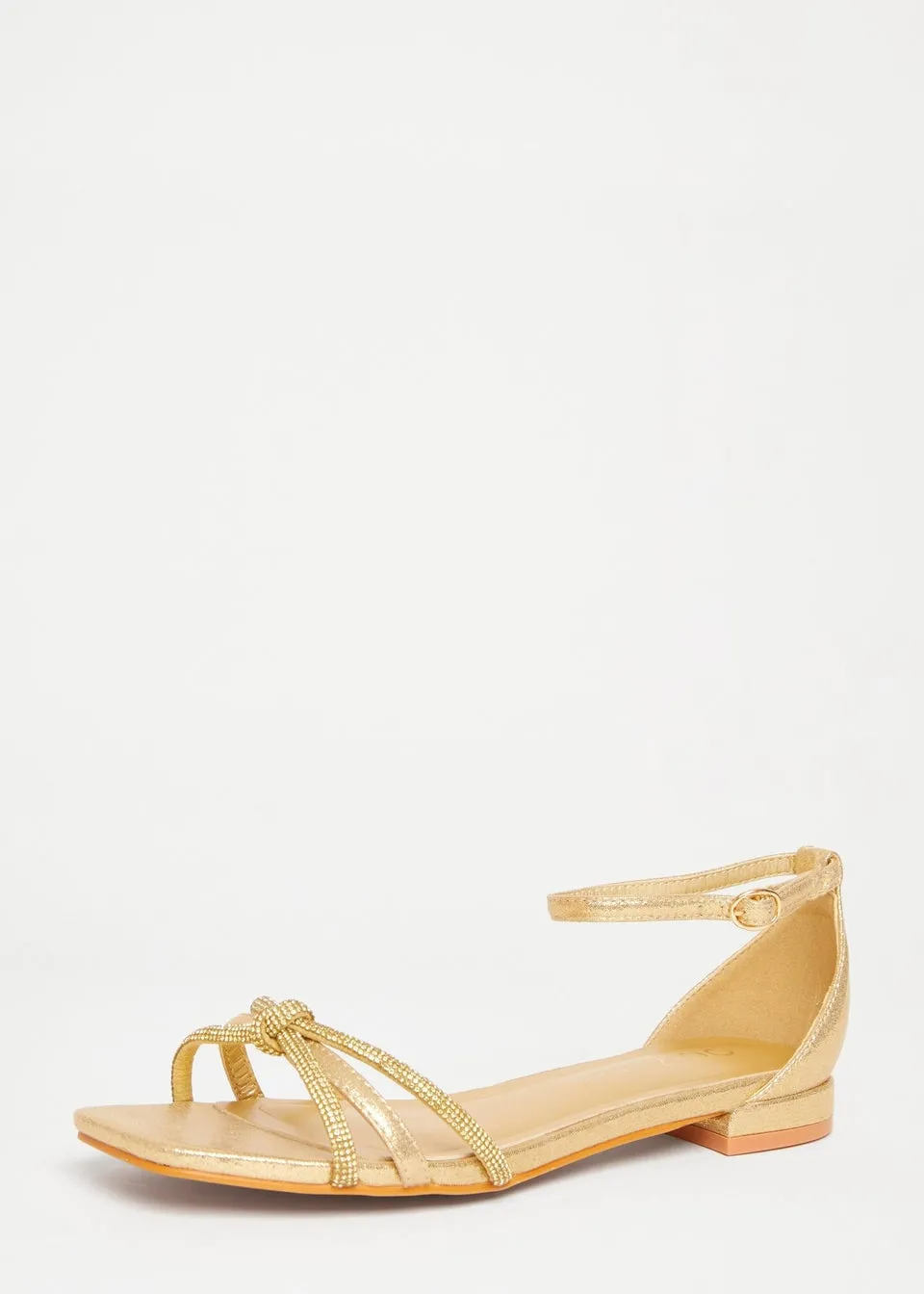 Quiz Gold Wide Fit Knot Front Sandals