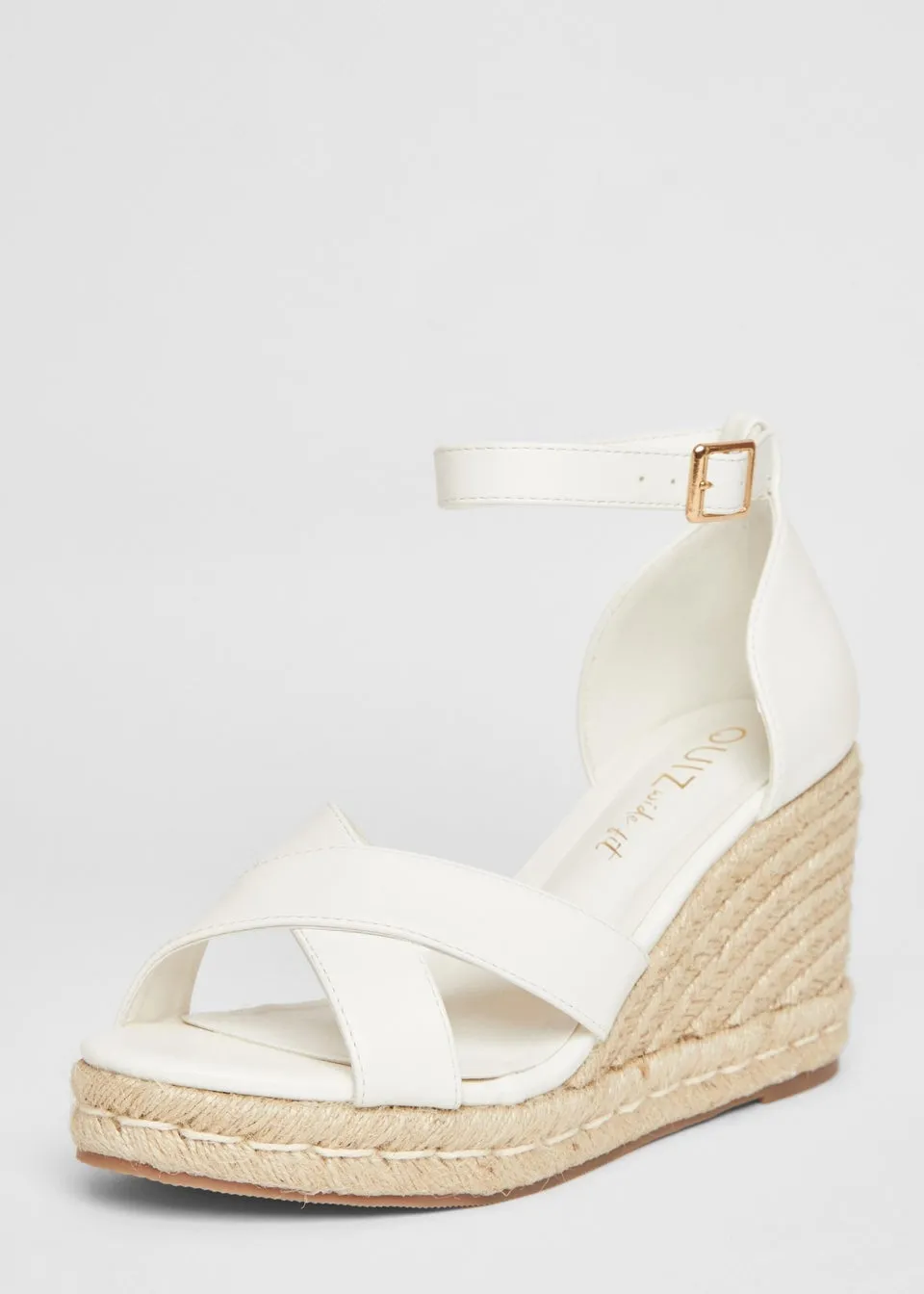 Quiz White Wide Fit Faux Leather Wedges