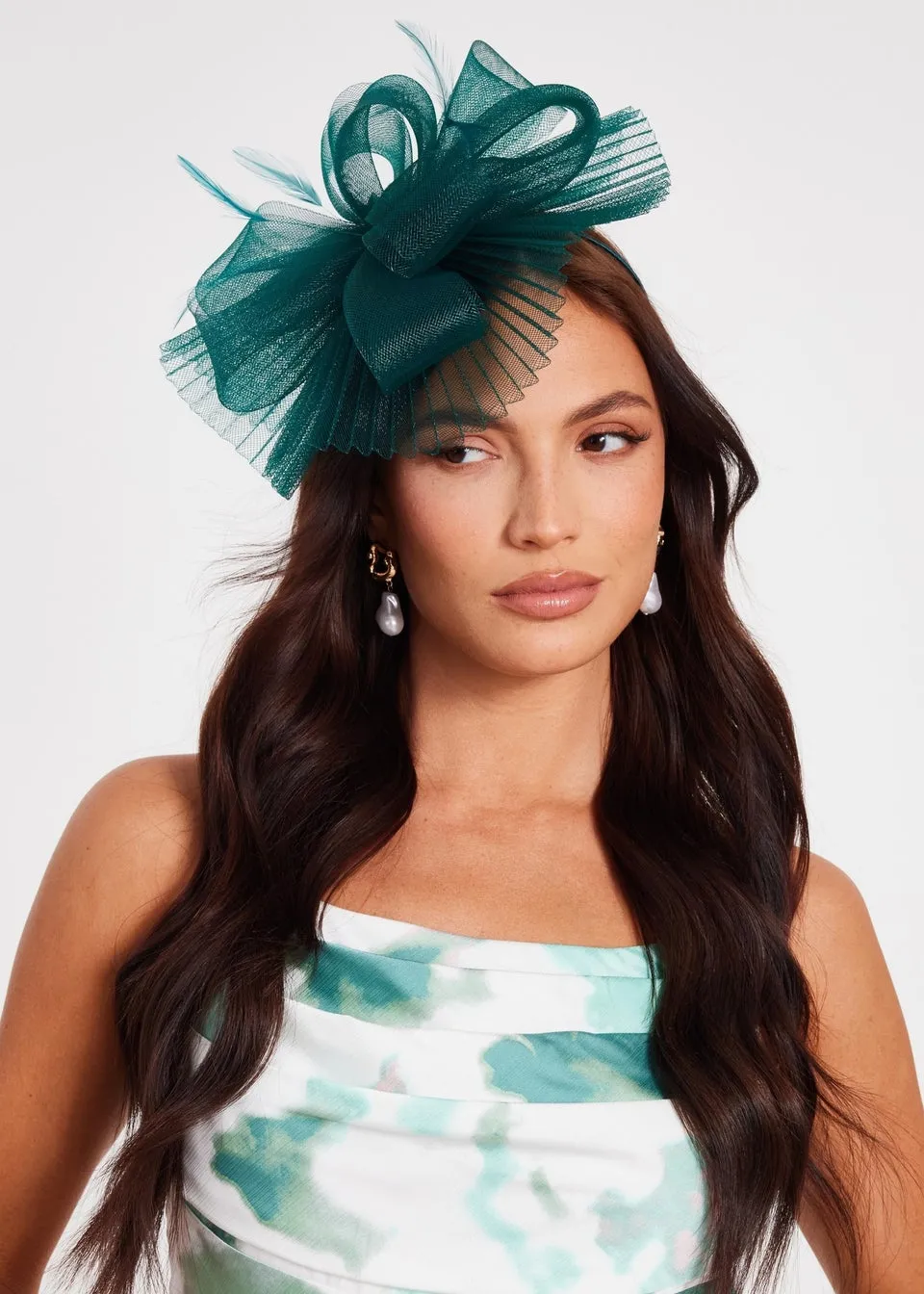Quiz Green Pleated Headband Fascinator