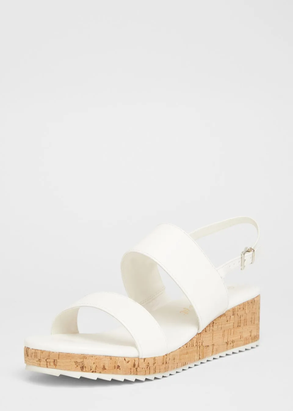 Quiz White Wide Fit Double Strap Low Wedges