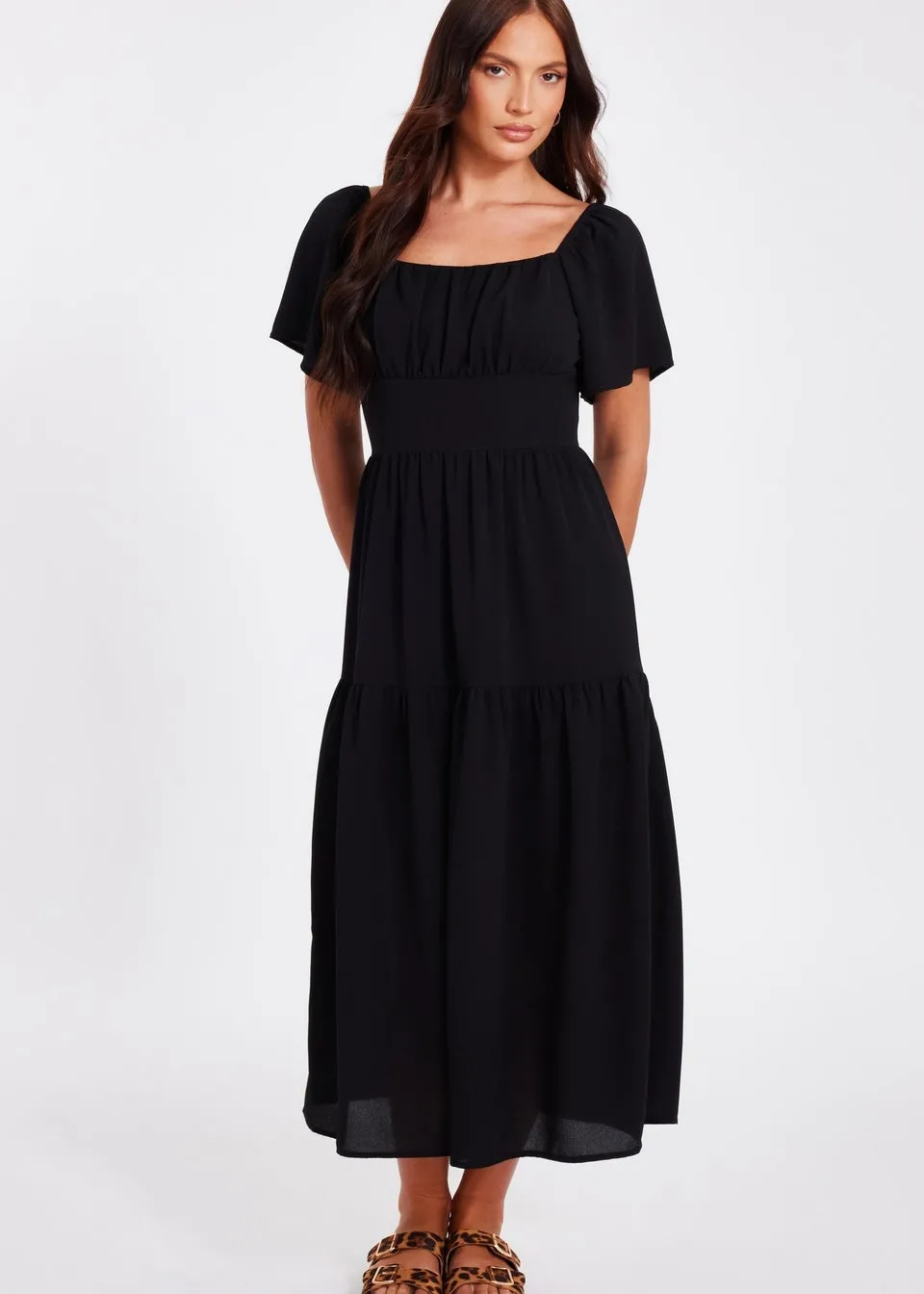 Quiz Black Short Sleeve Midaxi Dress