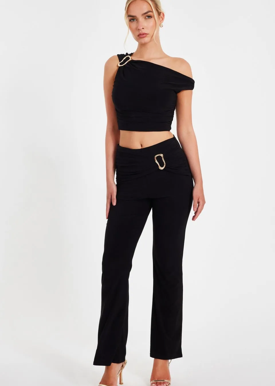 Quiz Black Buckle Detail Trousers