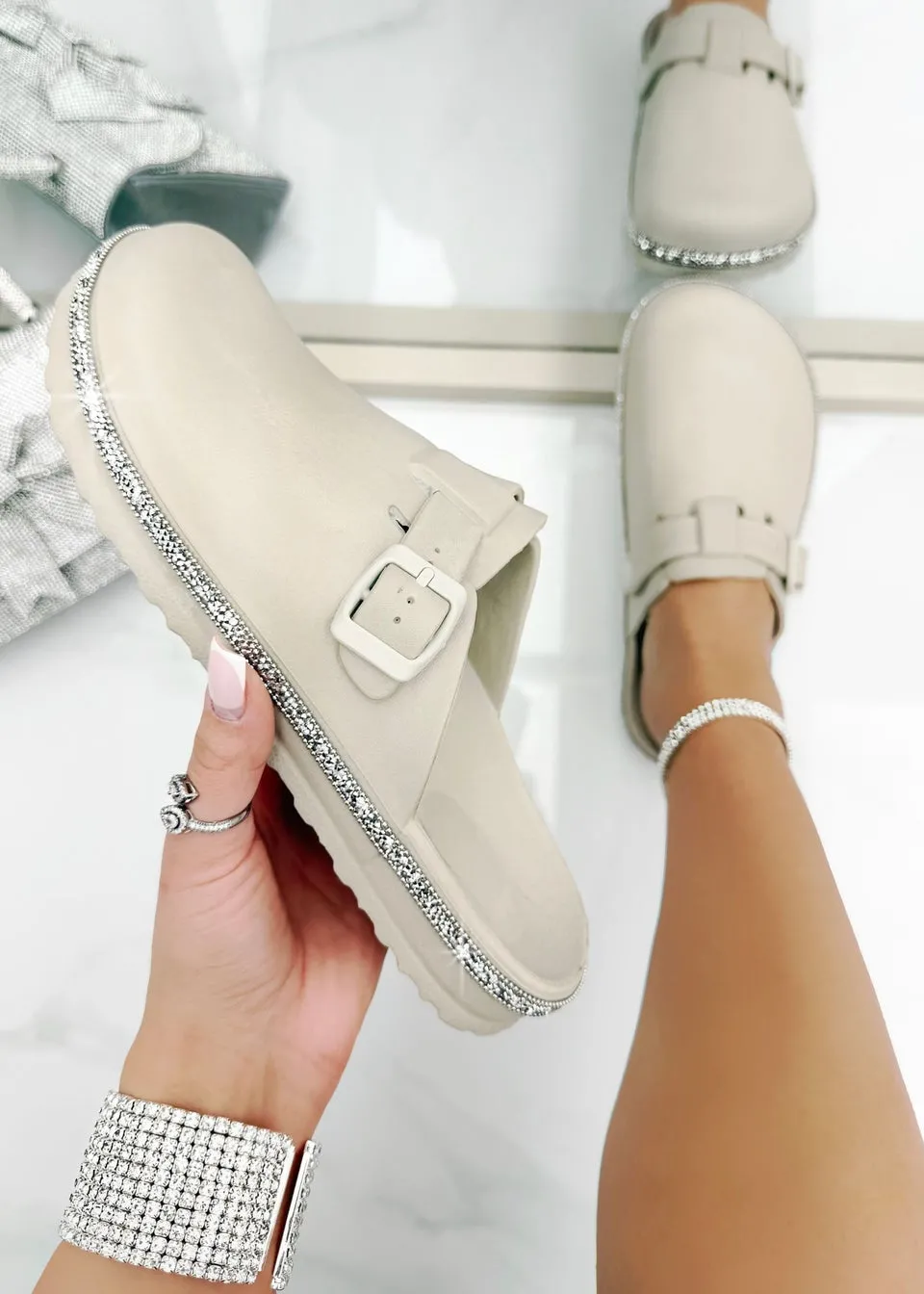 Love Lemonade Mocha Crystal Trim Luxe Lightweight Clogs