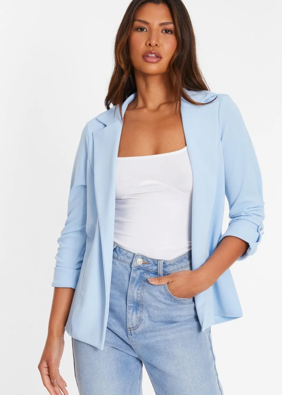 Quiz Blue Ruched Sleeve Blazer