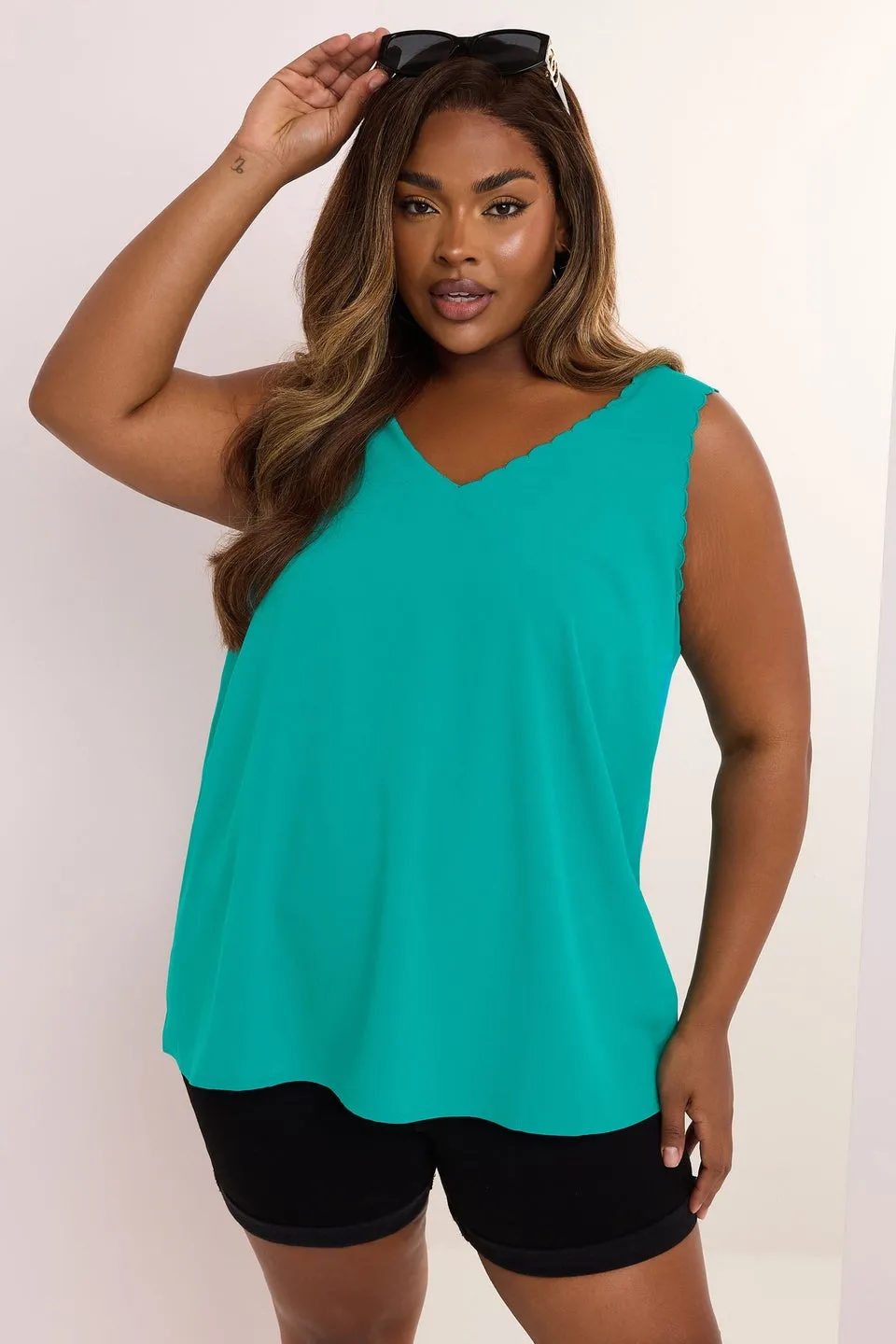 Yours Curve Teal Green Scallop Edge Cami Vest Top