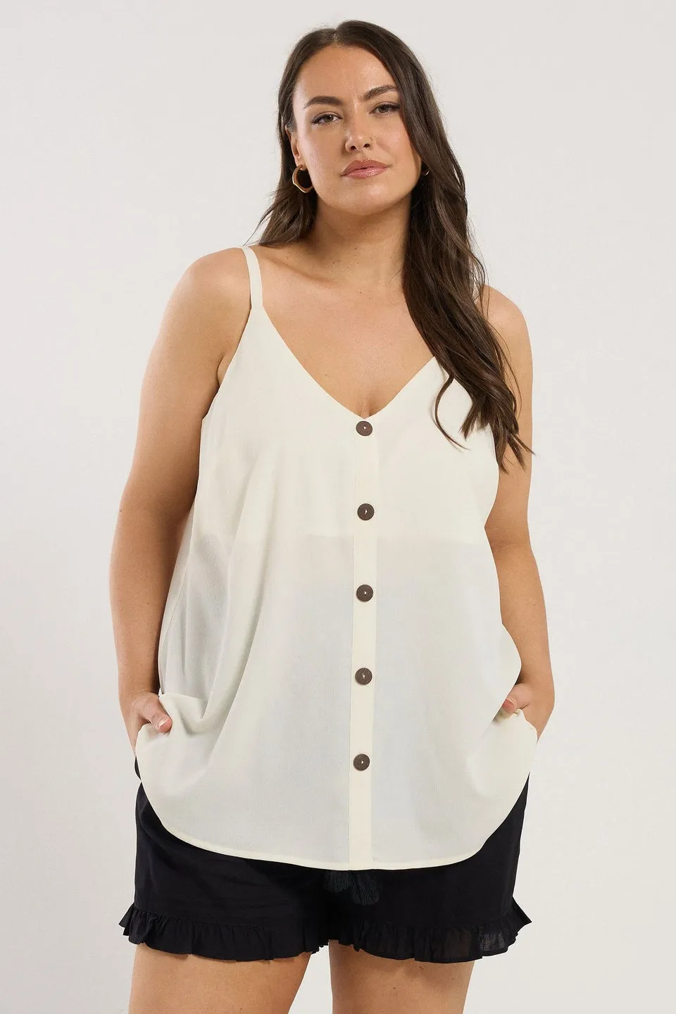 Yours Curve Cream Button Front Cami Top