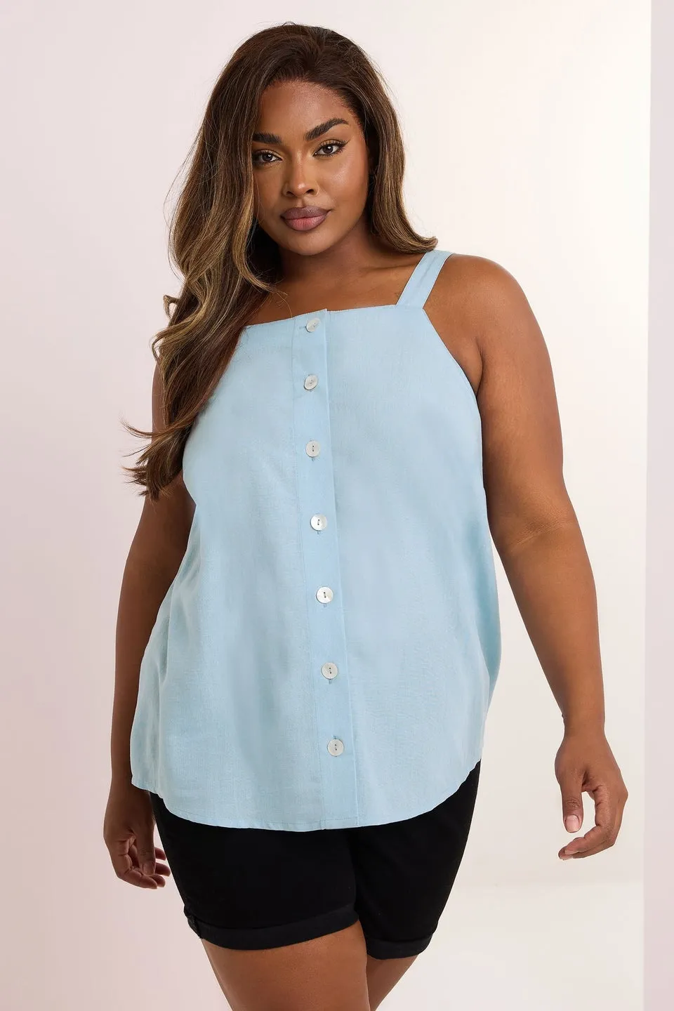 Yours Curve Light Blue Square Neck Vest Top