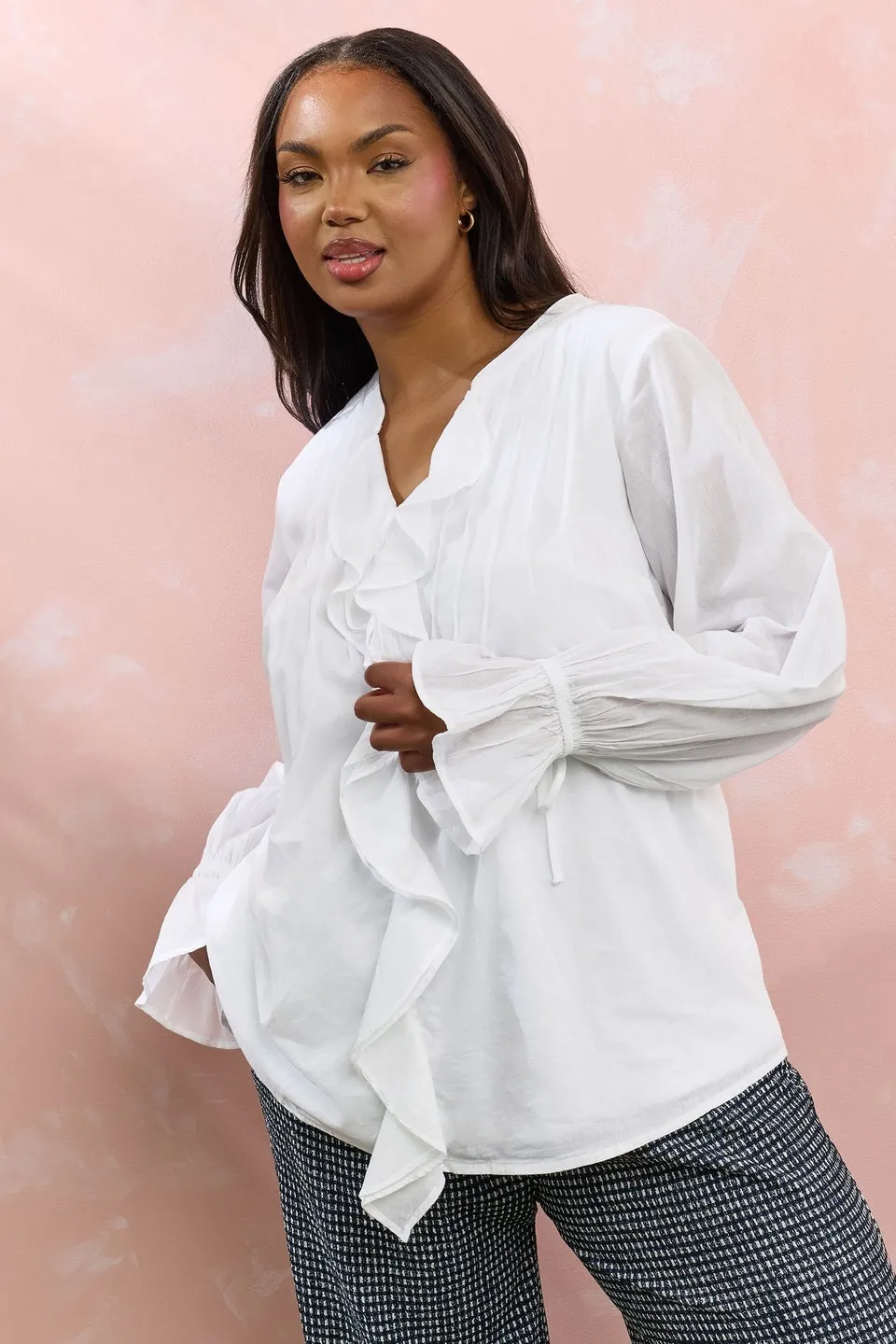 YOURS Curve White Ruffle Tie Detail Blouse