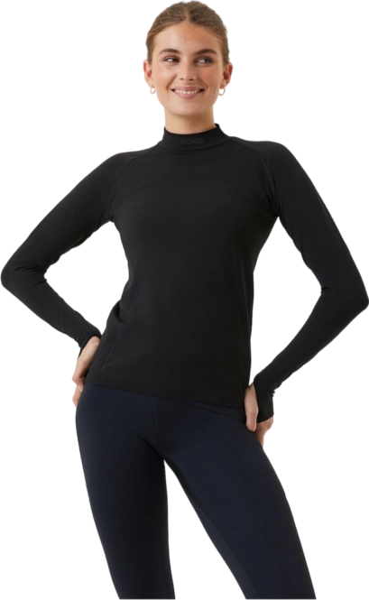 Long Sleeve T-Shirt Björn Borg Women Borg Running Seamless Mock Neck Black Beauty