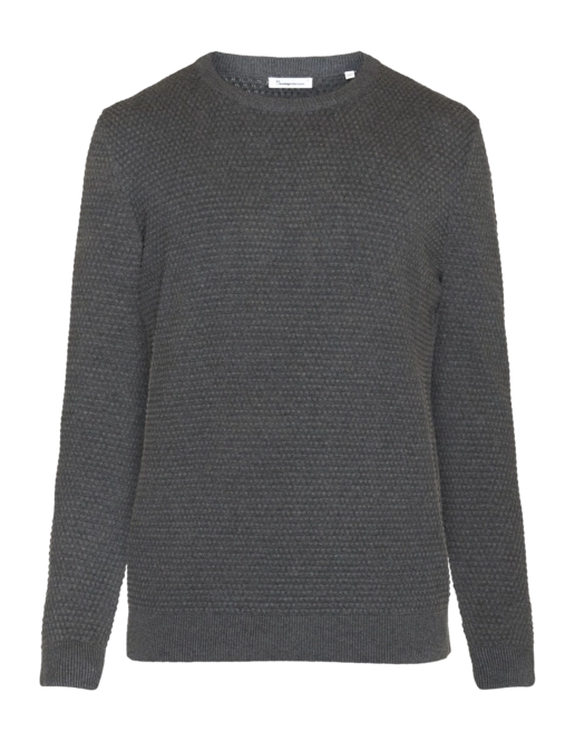 Jumper KnowledgeCotton Apparel Men Vagn Regular Bubble Knit Crew Neck Dark Grey Melange