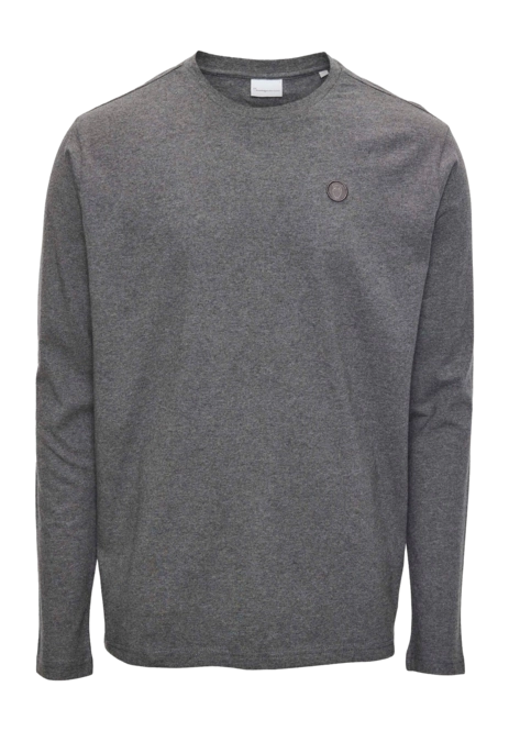 Long Sleeve Shirt KnowledgeCotton Apparel Men Viggo Badge Dark Grey Melange