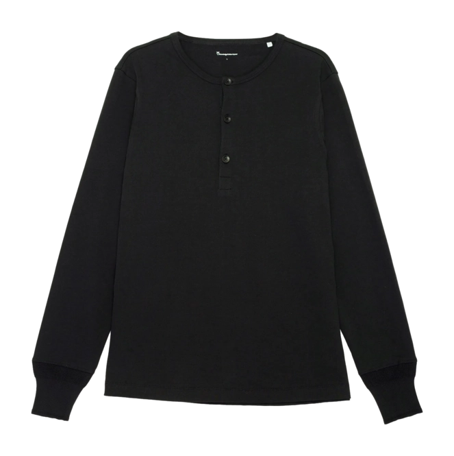 Long Sleeve Shirt KnowledgeCotton Apparel Men Bo Henley Jet Black