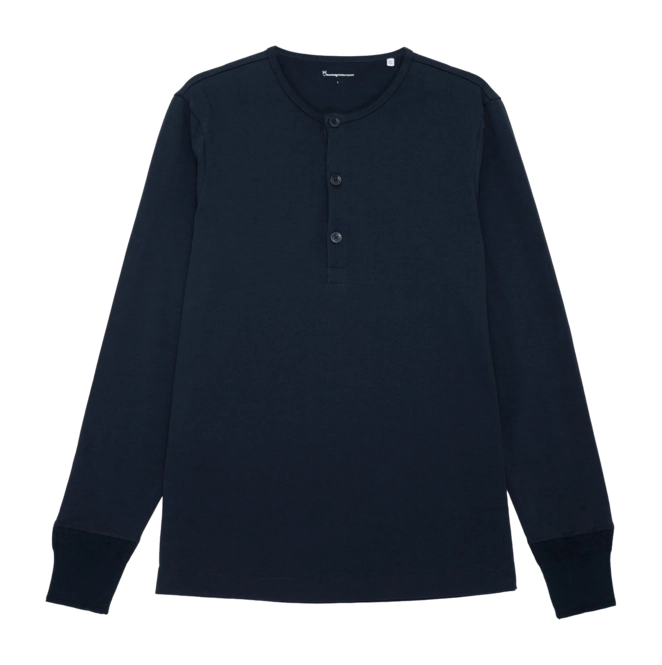 Long Sleeve Shirt KnowledgeCotton Apparel Men Bo Henley Total Eclipse