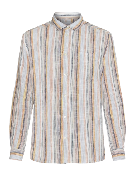 Shirt KnowledgeCotton Apparel Men Loose Linen Multi-coloured Stripe