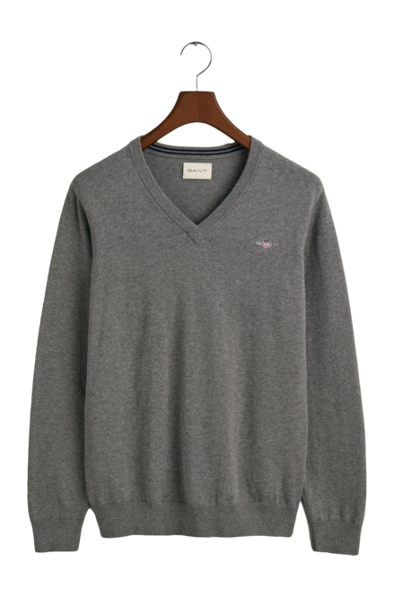 Jumper GANT Men Cotton V-Neck Dark Grey Melange