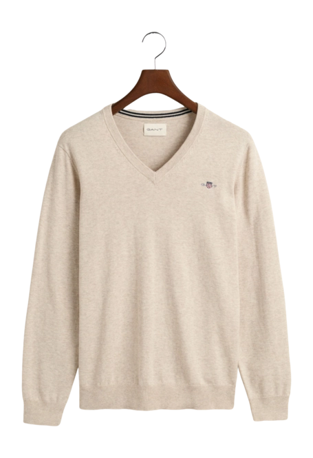 Jumper GANT Men Cotton V-Neck Light Beige Melange