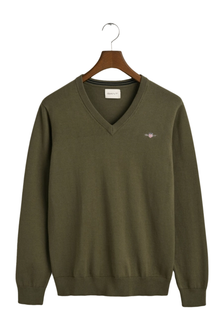 Jumper GANT Men Cotton V-Neck Juniper Green