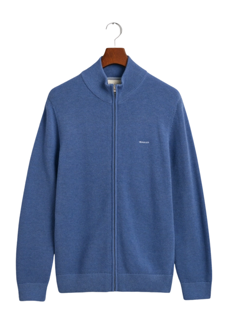 Zip Sweatshirt GANT Men Cotton Cardigan Denim Blue Melange