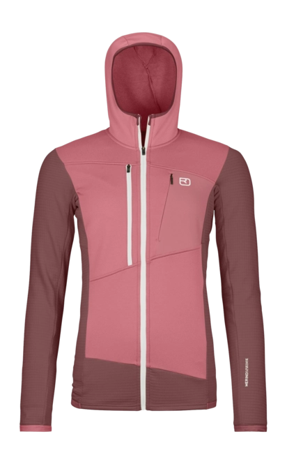 Zip Sweatshirt Ortovox Women Fleece Grid Hoody Mountain Rose