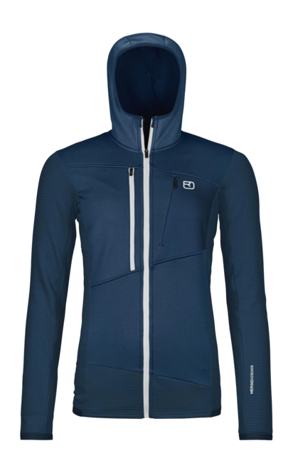 Zip Sweatshirt Ortovox Women Fleece Grid Hoody Deep Ocean
