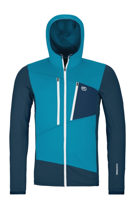 Zip Sweatshirt Ortovox Men Fleece Grid Hoody Mountain Blue