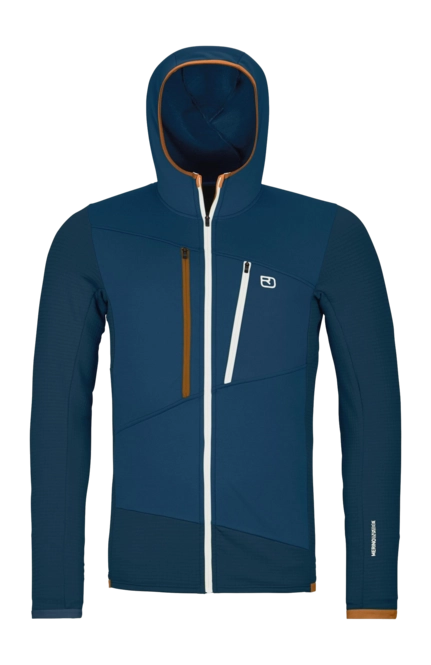 Zip Sweatshirt Ortovox Men Fleece Grid Hoody Deep Ocean