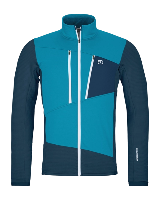 Zip Sweatshirt Ortovox Men Fleece Grid Jacket Mountain Blue