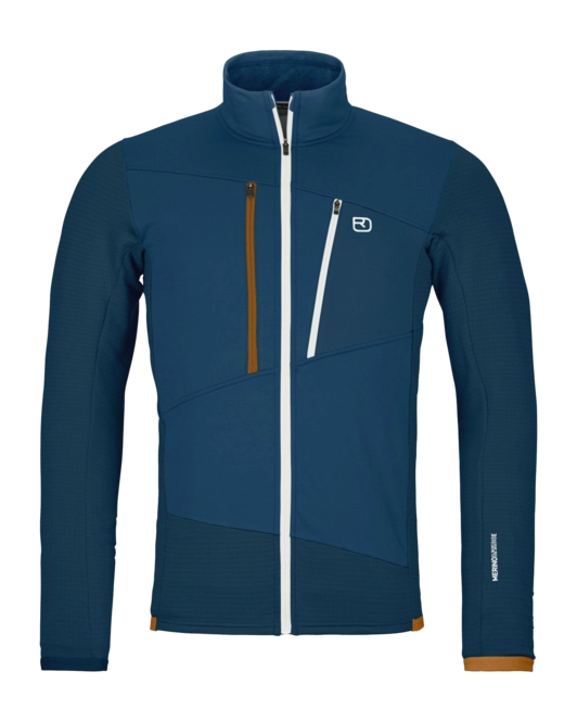 Zip Sweatshirt Ortovox Men Fleece Grid Jacket Deep Ocean