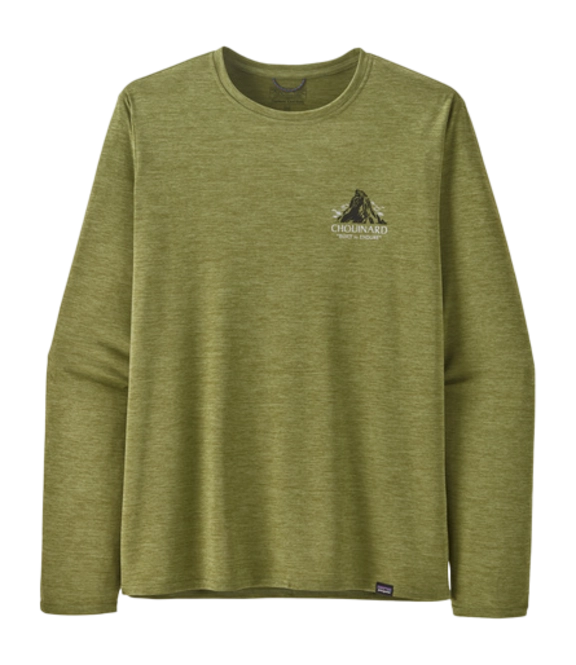 T-Shirt Patagonia Men's L/S Cap Cool Daily Graphic - Lands Chouinard Crest: Buckhorn Green X/Dye