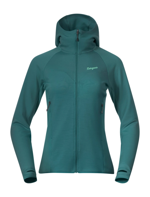 Zip Sweatshirt Bergans Women Tind Merino Hood Jacket Malachite Green